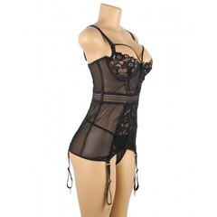 Прозрачный бэби-долл с кружевными вставками и подвязками (размер XS-S)