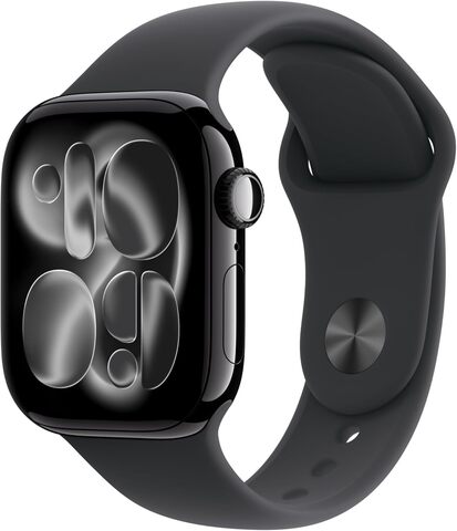Умные часы Apple Watch Series 11 42 мм из алюминия цвета «чёрный глянец», спортивный ремешок черного цвета (S/M)