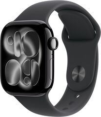 Умные часы Apple Watch Series 11 42 мм из алюминия цвета «чёрный глянец», спортивный ремешок черного цвета (S/M)