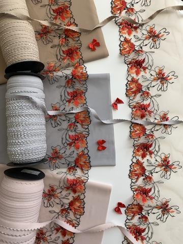 Вышивка на сетке бежевая/слива (правая) 14 см