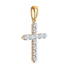 035844 - Подвеска крестик из золота 585 пробы с фианитами