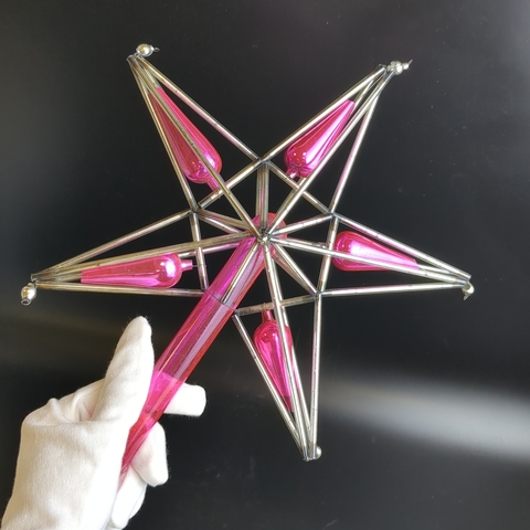 Пика, верхушка звезда на ёлку, стеклярус, 30.5 см, стекло, винтаж СССР 1950-1980 гг. Советские ёлочные игрушки и украшения. Состояние и комплектация на фото.