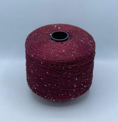 Бобинная пряжа, Linette Pailletes, 450м, 80% Лен, 20% Полиэстер(пайетка), Бордовый+пайетка.37909