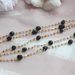 Цепочка с натуральными камнями и бусинами, 2 мм, позолота, 11 см, А611-1 (11см)