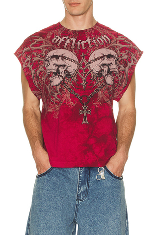 Affliction | Футболка мужская без рукавов Collapse muscle tee in red A31256 перед