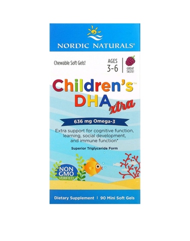 Nordic naturals, Children's DHA Xtra, для детей от 3 до 6 лет, ягодный вкус, 636 мг, 90 мини-таблеток