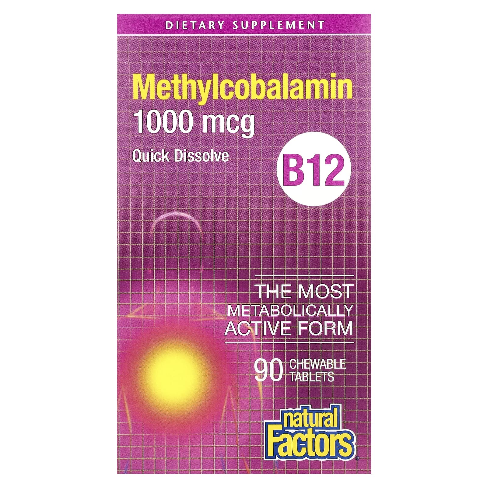 Natural Factors, витамин B12, метилкобаламин, 1000 мкг, 90 жевательных ...
