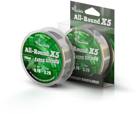 Рыболовная леска Allvega All-Round X5 100м 0.16мм (3,28кг) прозрачная