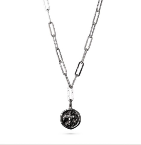 Pendant + chain Antique Bird Rhodium