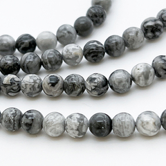 Доломит бусины ("Серая яшма"), диаметр 6,3-6,6 мм, цена за 29-30 шт (1/2 нити)