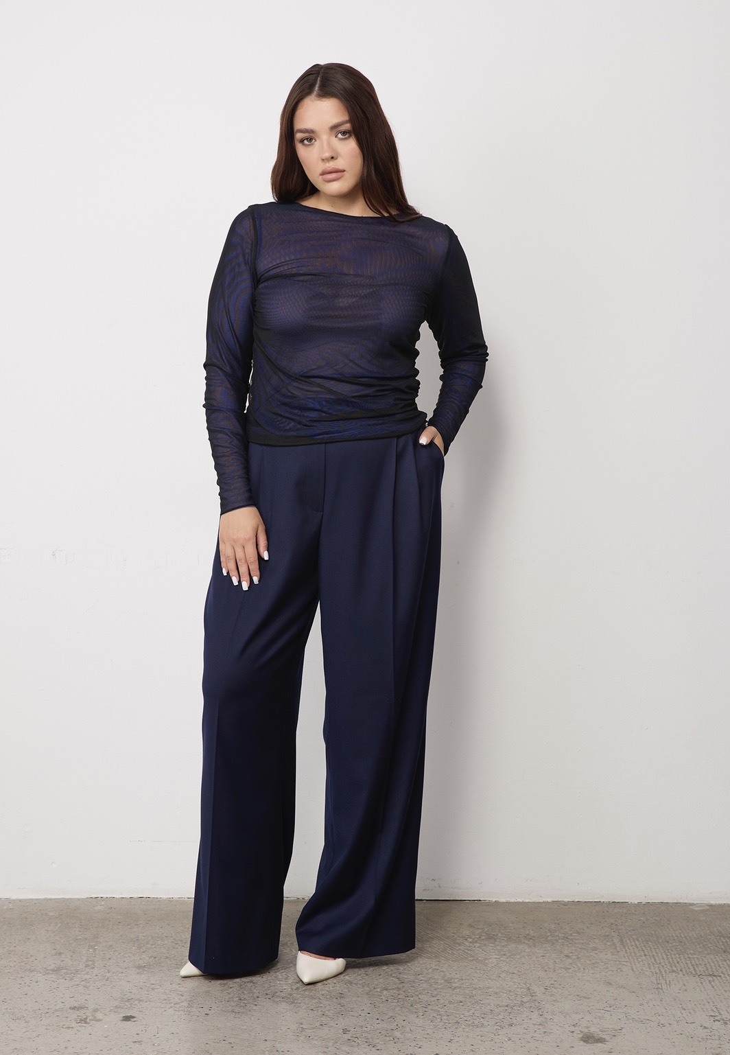 Лонгслив из сетки, синий