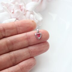 Подвеска Сердце с красным фианитом, 12*8 мм, родий, П304