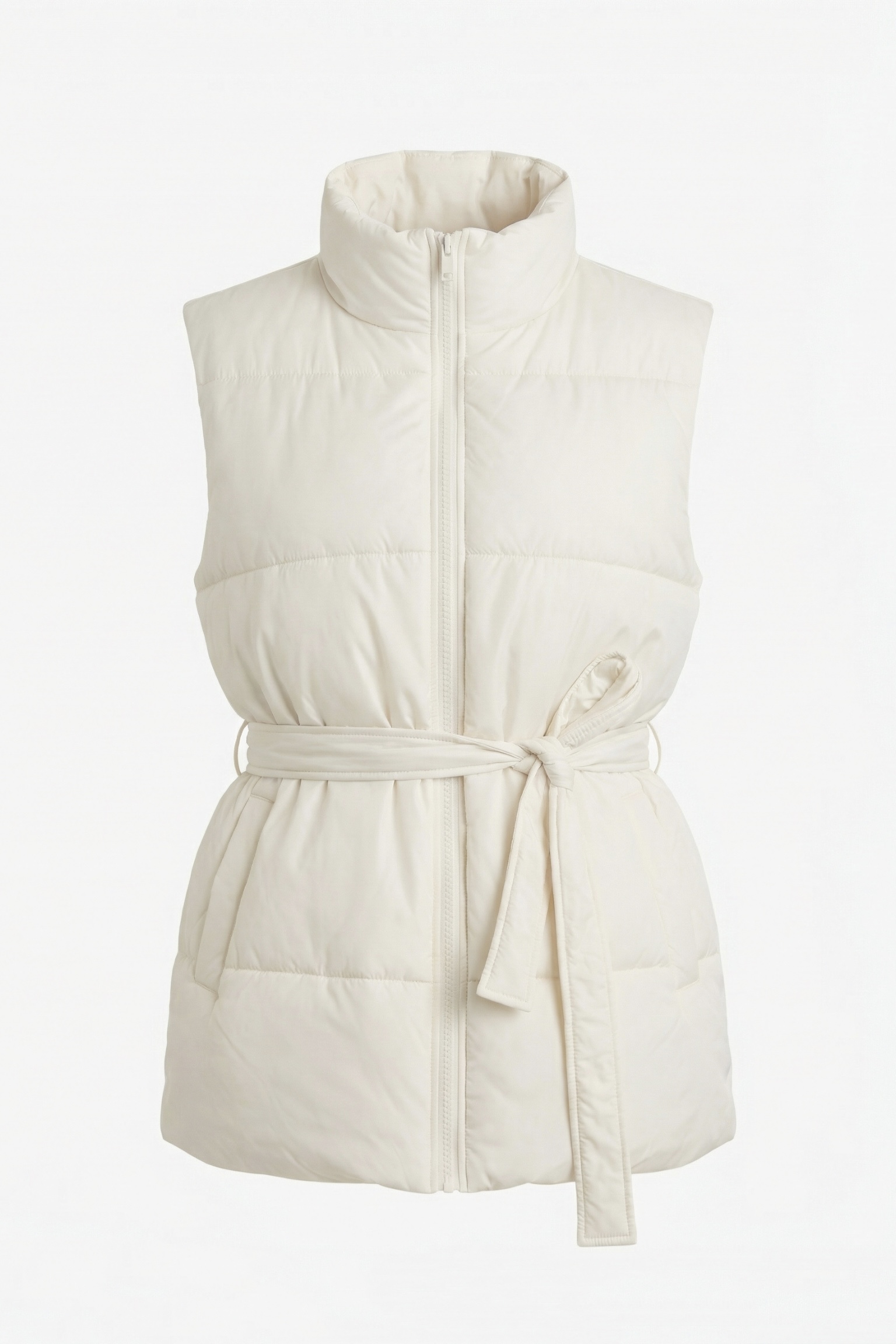 Жилет утепленный с поясом, молочный