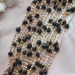 Цепочка с натуральными камнями и бусинами, 2 мм, позолота, 11 см, А611-1 (11см)