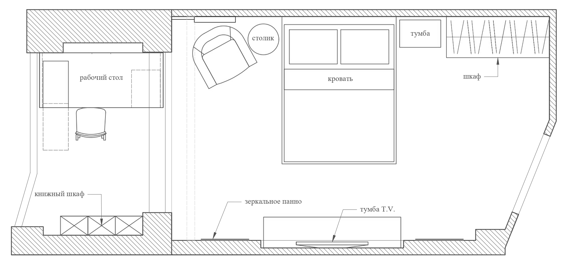 Схема расстановки мебели в спальне 12 кв м