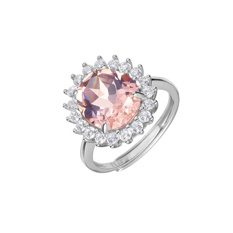 Кольцо-вечернее, серебрение 925, розовый овальный циркон, регулир размер