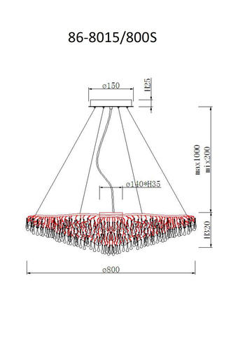 Люстра 80х32см Garda Decor хром 86-8015/800S