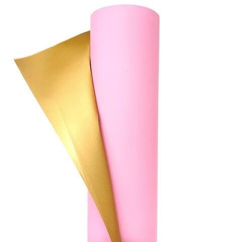 Упаковочная пленка/для цветов, Двухсторонняя матовая, Нежно-розовый/Золото, 65 мкм, 0,58*10 м