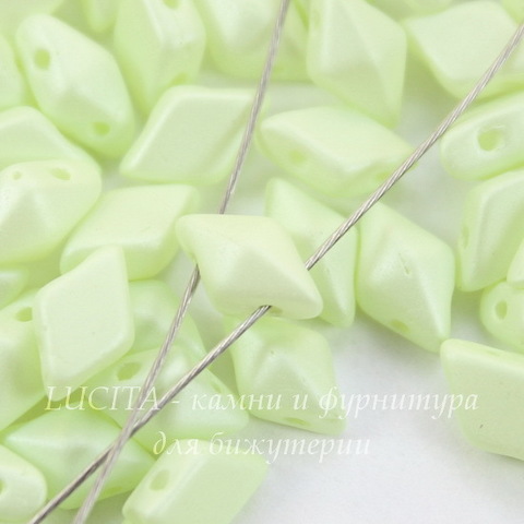 Бусина DiamonDuo Ромб с 2 отверстиями, 8х5 мм, светло-салатовая матовая (светится в темноте)