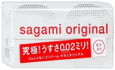 Ультратонкие презервативы из полиуретана Sagami Original 0.02 (Япония) - 6 шт.