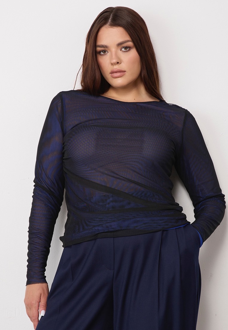 Лонгслив из сетки, синий