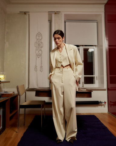 Брюки с регулируемым хлястиком из шерсти белый шоколад