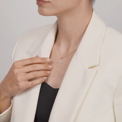 035844 - Подвеска крестик из золота 585 пробы с фианитами