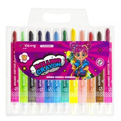 
          Мелки восковые Yalong 12 цв., "Rolling Crayon", пластиковый прозрачный корпус с рисунком и выдвижным механизмом, упаковка ПВХ, европодвес