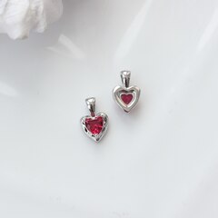 Подвеска Сердце с красным фианитом, 12*8 мм, родий, П304