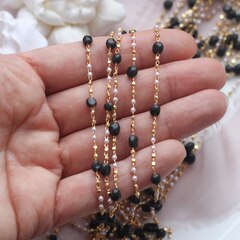 Цепочка с натуральными камнями и бусинами, 2 мм, позолота, 11 см, А611-1 (11см)