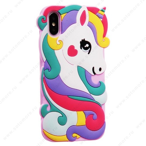 Накладка силиконовый для Apple iPhone XS Max/ X Max мультяшная единорог Вид 2 розовый