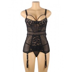 Прозрачный бэби-долл с кружевными вставками и подвязками (размер XS-S)