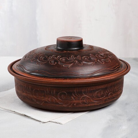 Горшок духовой , декор, красная глина,  3 л