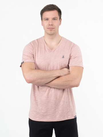 Мужская футболка «Великоросс» бело-лилового цвета V ворот