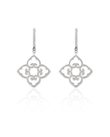 Classic Earrings ,Rhodium, Cubic Zircons