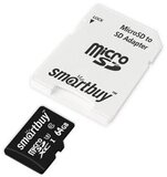 Карта памяти Micro-SD 64 GB Smart Buy Class 10 PRO U3 R/W:90/70 Mb/s с адаптером