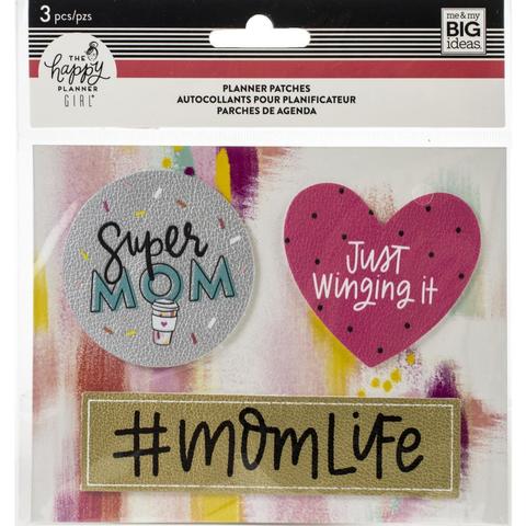 Стикеры  из экокожи Happy Planner Self-Adhesive Patches -Super Mom-3in