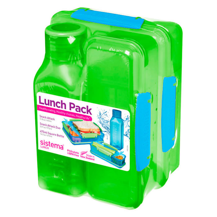 Набор Sistema "Lunch": 2 ланч-бокса и бутылка, цвет Зеленый