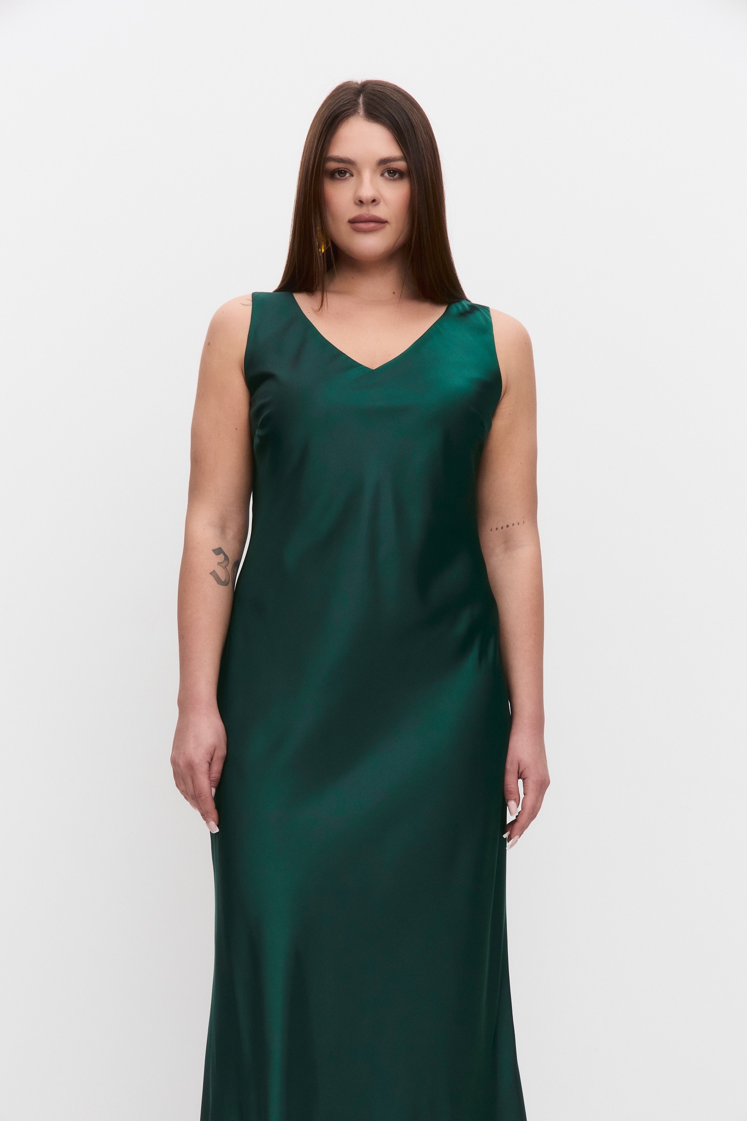 Платье-комбинация на широких бретелях, изумруд