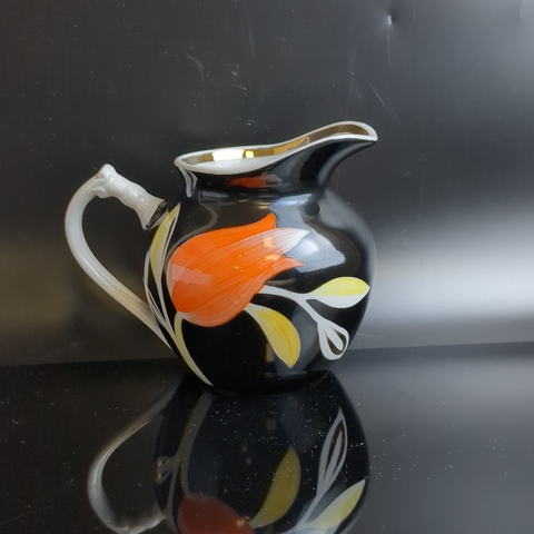 Молочник фарфоровый "Тюльпан" роспись, позолота, глазурь, Дулево ФЗ, винтаж СССР 1960-1990 год