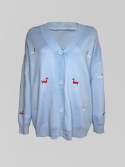 Кардиган Sora 80824 удлиненный на пуговицах с принтом таксы