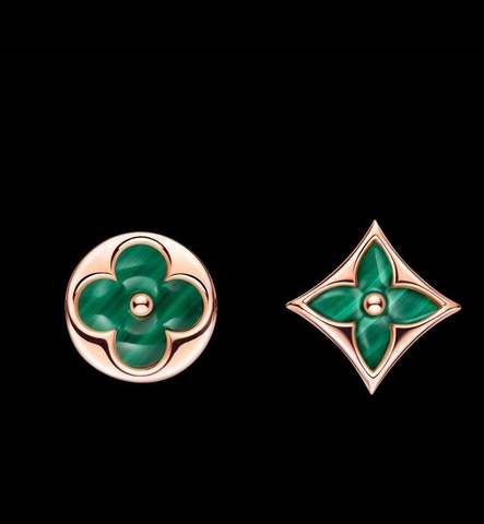 Ассиметричные серьги-пусеты LV SUN & STAR коллекция Blossom rose VGOLD