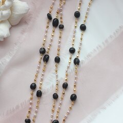 Цепочка с натуральными камнями и бусинами, 2 мм, позолота, 11 см, А611-1 (11см)