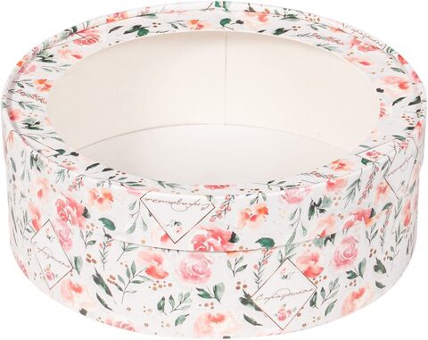 Коробка под зефир, печенье, макароны шляпная с окном диаметр 20 см высота 7 см (с праздником/розы)