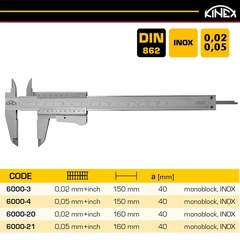 Штангенциркуль ШЦ-1-150/40мм 0,02мм+inch DIN862 MonoBlok(кнопочный) Kinex 6000-3