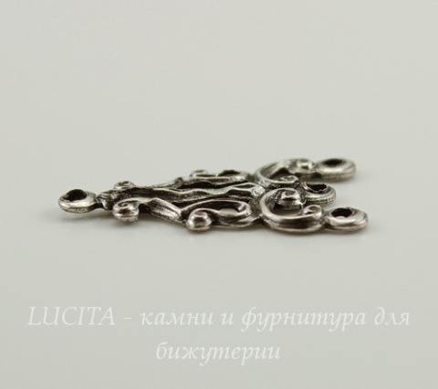 Винтажный декоративный элемент - коннектор "Готика" (1-3) 20х12 мм (оксид серебра)