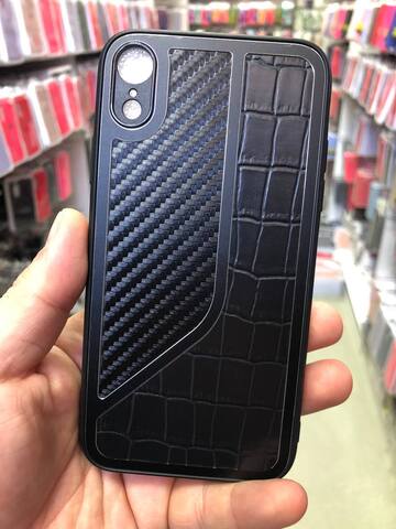 Силиконовый чехол с карбоном и эко-кожей Durable case JB series для iPhone XR (Черный)