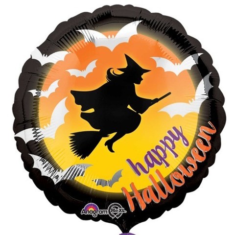 Шар круг «Ведьма на метле - Happy Halloween»