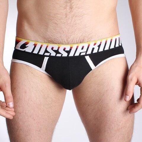 Мужские трусы слипы черные с цветной (желто-красн) резинкой Aussiebum Fire Brief AB2074-5