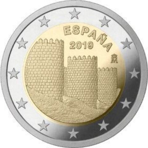 2 евро Испания - Старый город Авила. 2019 год